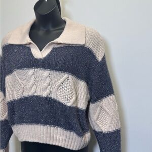 Lush Soft Pink/Peachy & Grey Metallic Stripe Knit Sweater – Size XL NWT